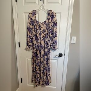 Free People Purple and Cream Long Sleeve Dress